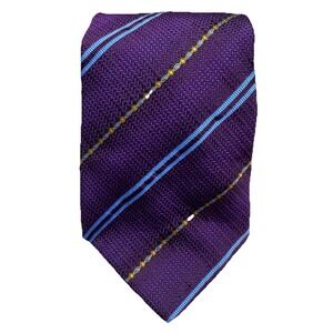 Rare Faberge Purple Striped Blue Yellow 100% Silk Tie Made In The USA Number 416
